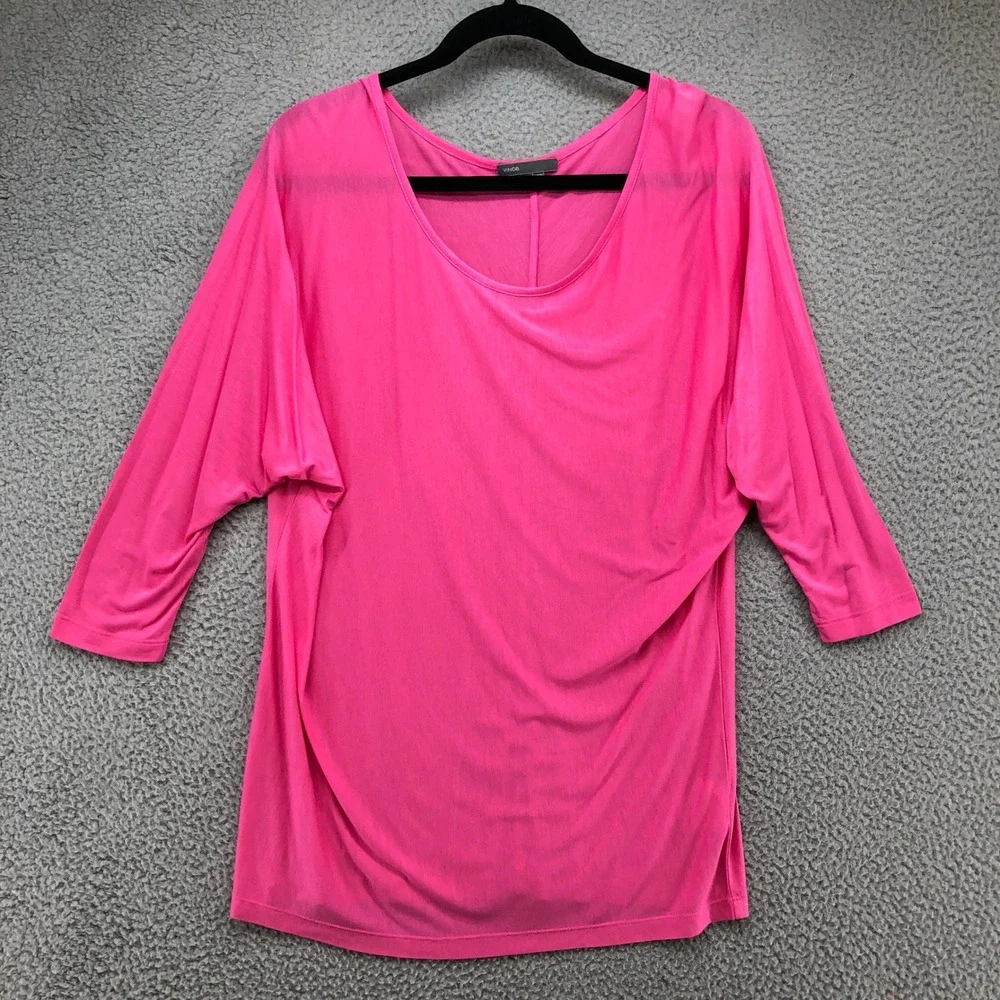 Vince V-Neck Tops Blouse Bundle Lot Womens Medium Black Coral Pink Rayon 3 Pack - Picture 10 of 10